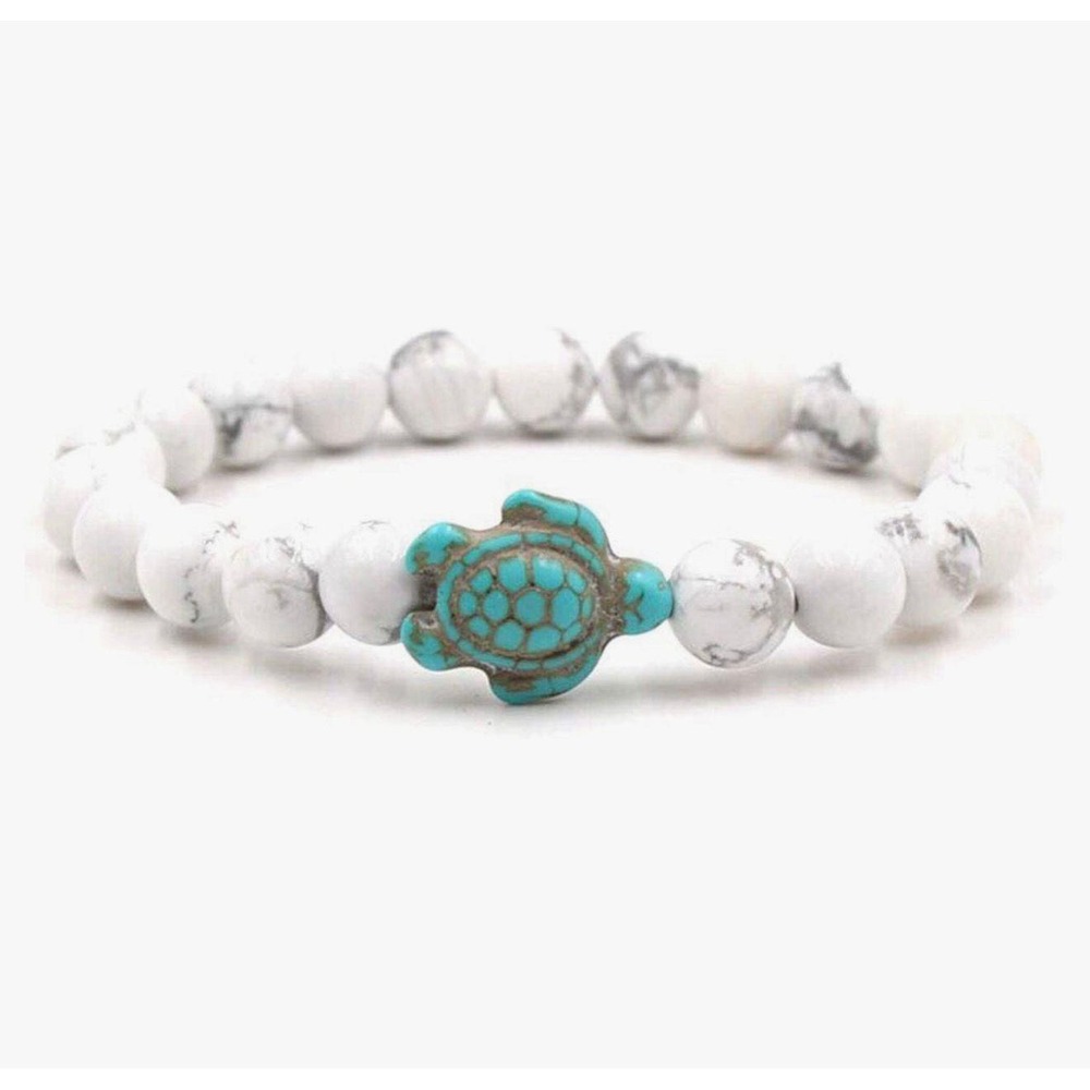 Fahlo White Beaded The Journey Sea Turtle Tracking Stretch Bracelet